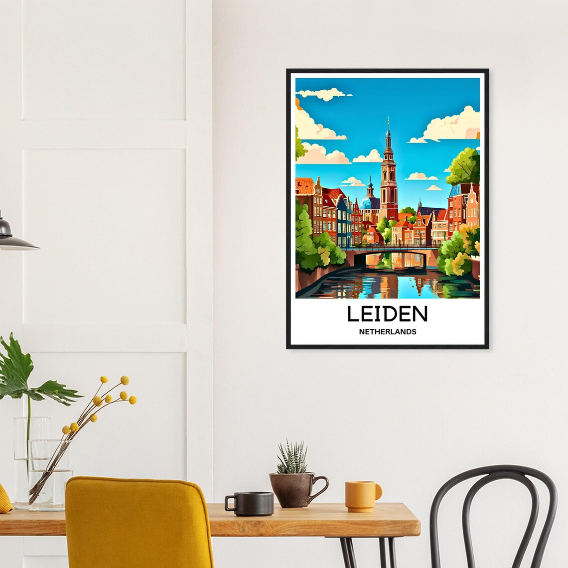 Leiden Netherlands Canal Bridge Church Tower City Travel Poster - Image 3
