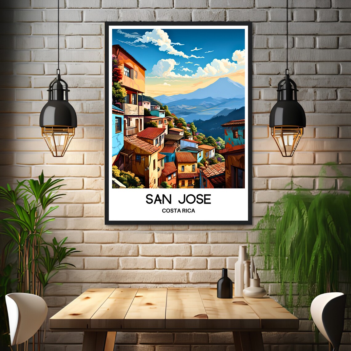 San Jose Costa Rica Hillside Town Terracotta Roofs Volcano Poster - Image 3