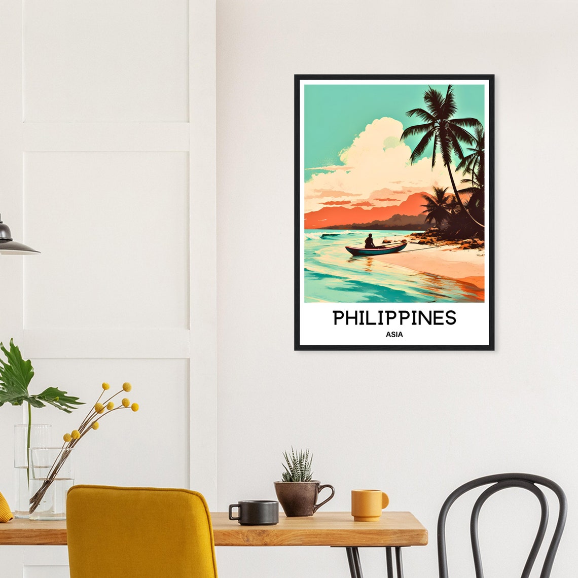 Philippines Warm Sunset Beach Orange Mountains Travel Poster - Image 2