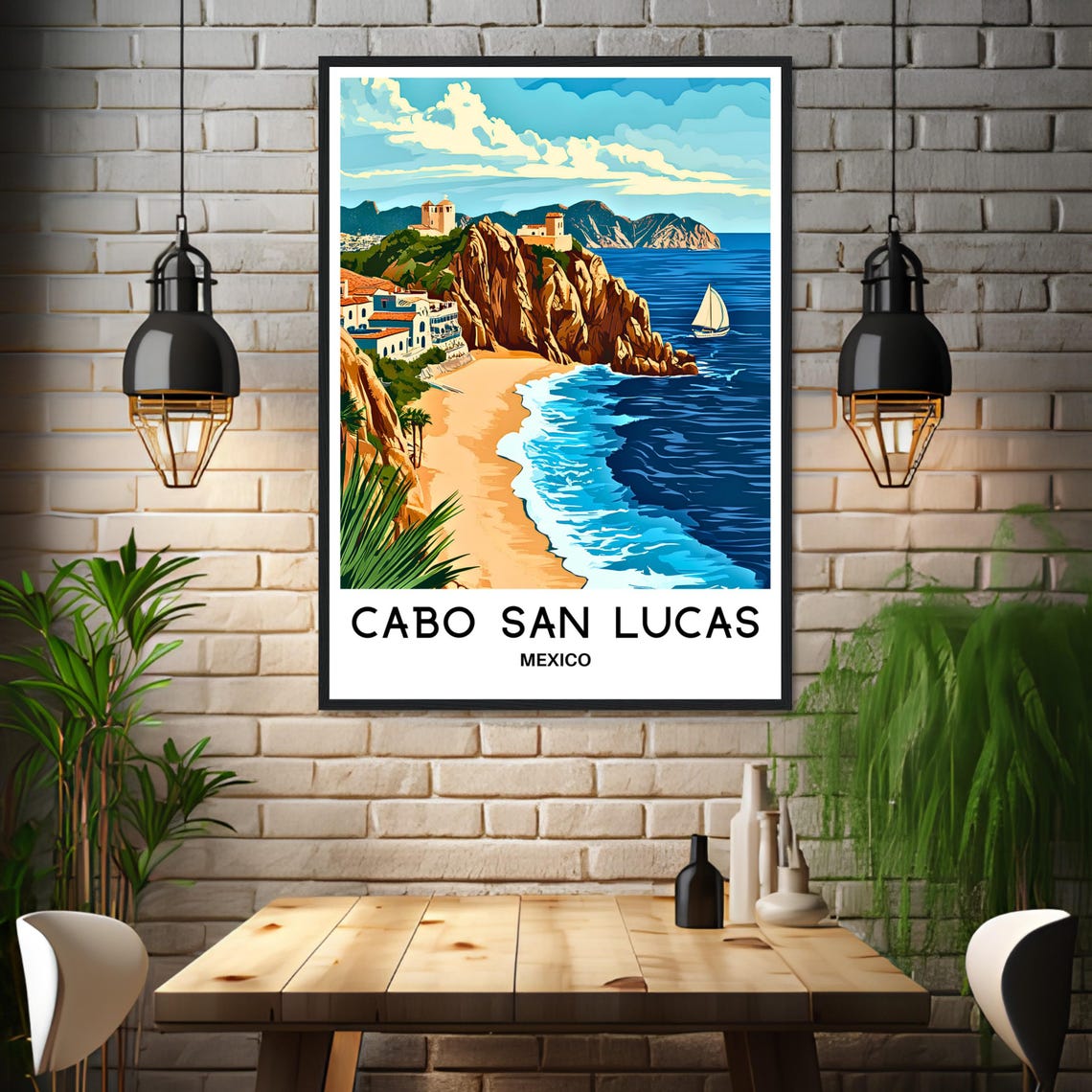 Cabo San Lucas Mexico Cliffside Beach Sailboat Travel Poster - Image 3
