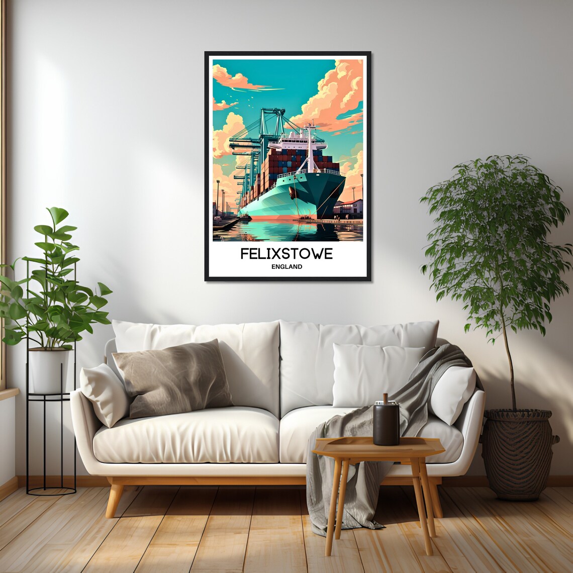 Felixstowe England Busy Container Port Cranes Glowing Sunset Poster - Image 2