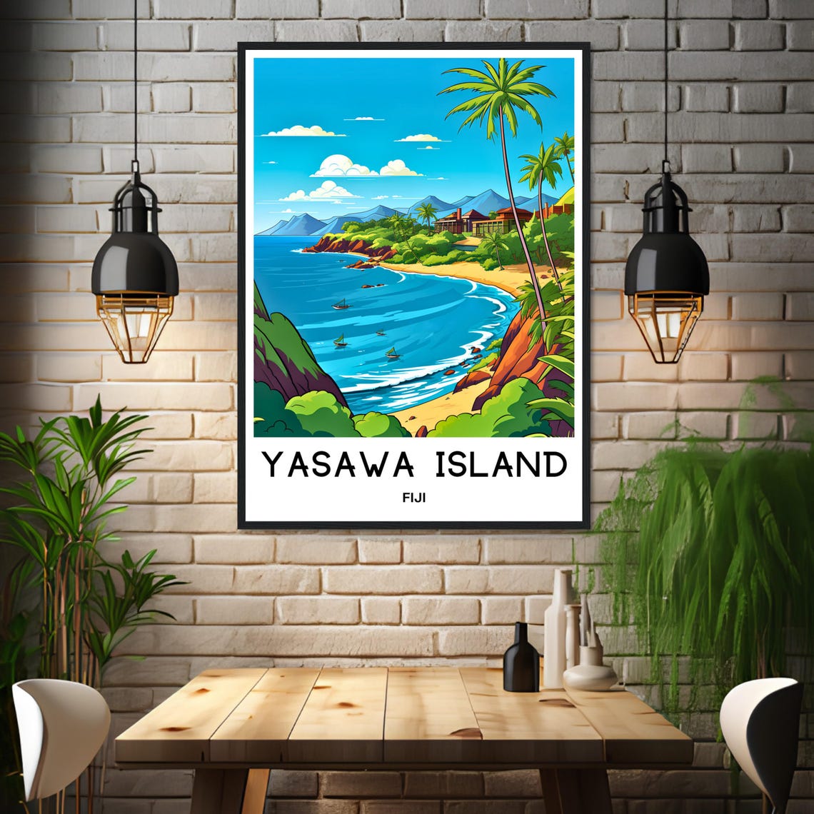 Yasawa Island Fiji Tropical Beach Travel Illustration Poster - Image 3