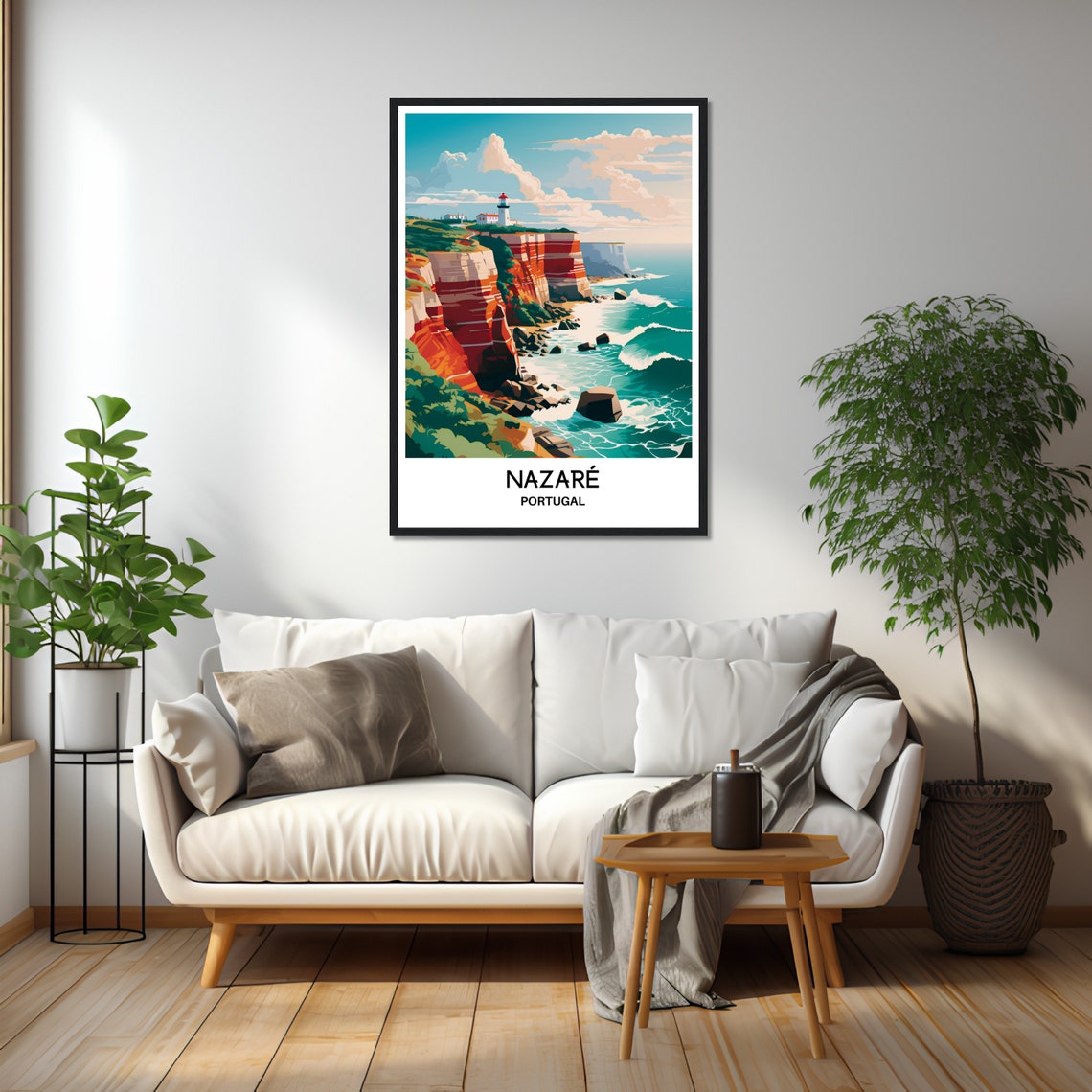 Nazare Travel Print Nazare Poster Portuguese Art Print Portugal Lover Gift Wall Hanging Home Office Desk Decor Nazare Town Illustration - Image 2