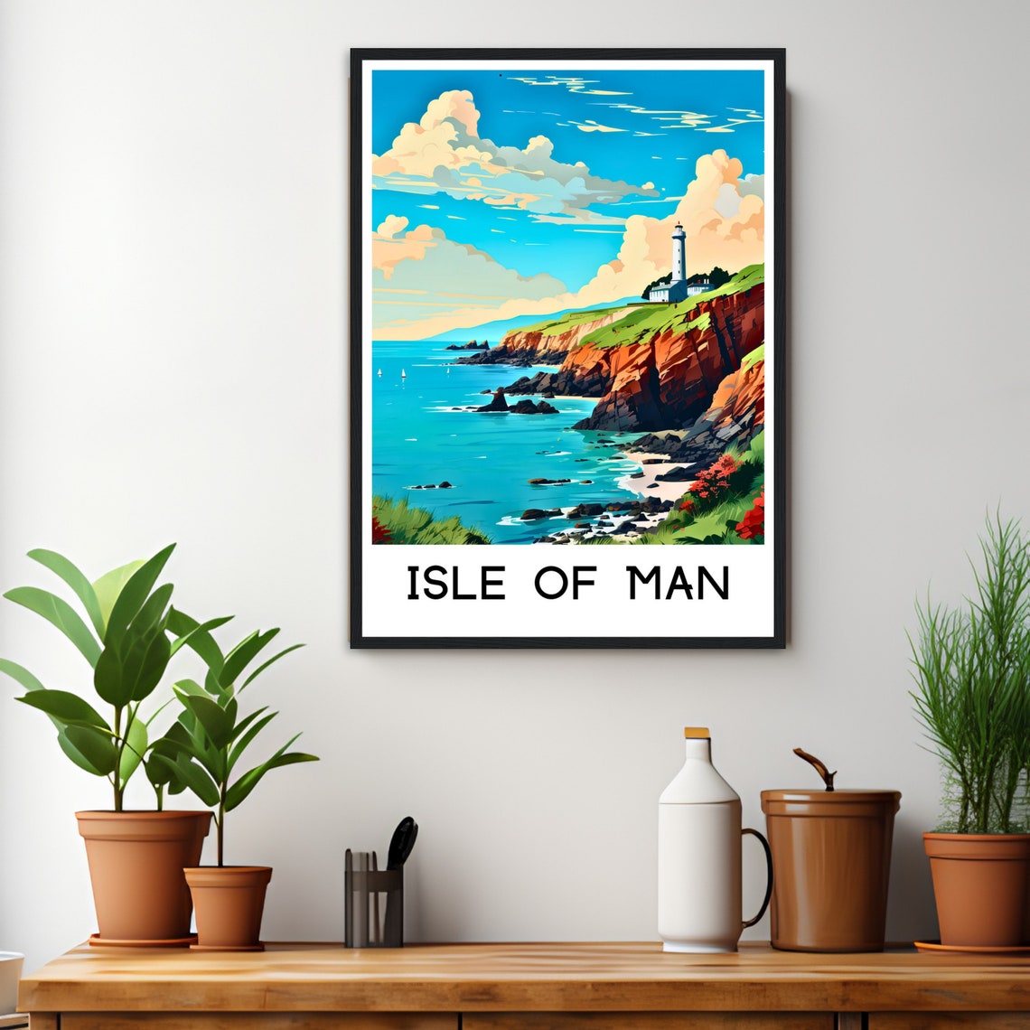 Isle of Man Lighthouse Above Dramatic Red Cliffs Coast Poster - Image 3