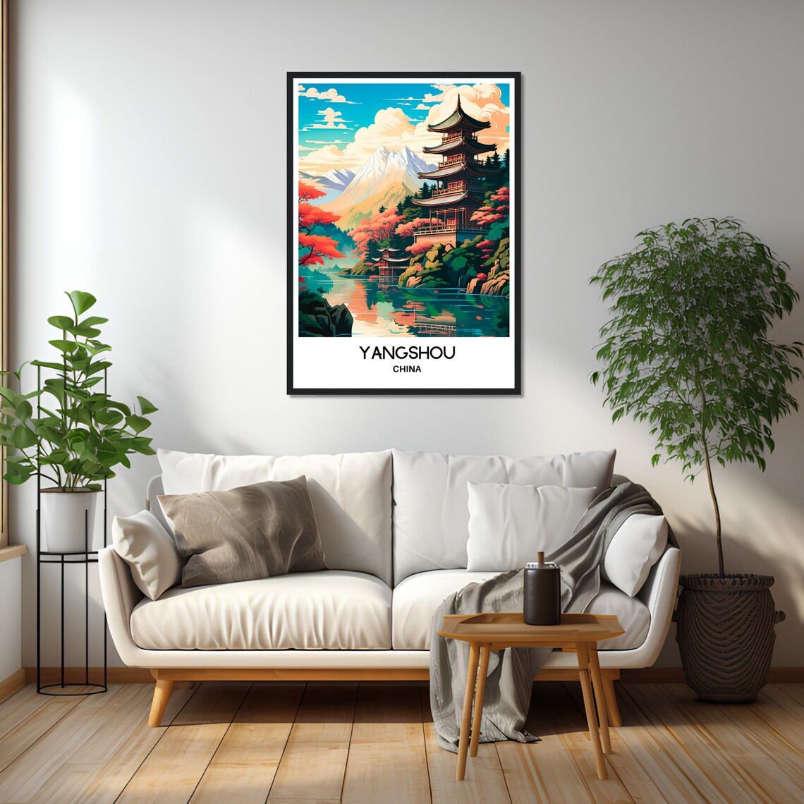 Yangshou China Red Pagoda Lake Autumn Mountains Travel Poster - Image 2