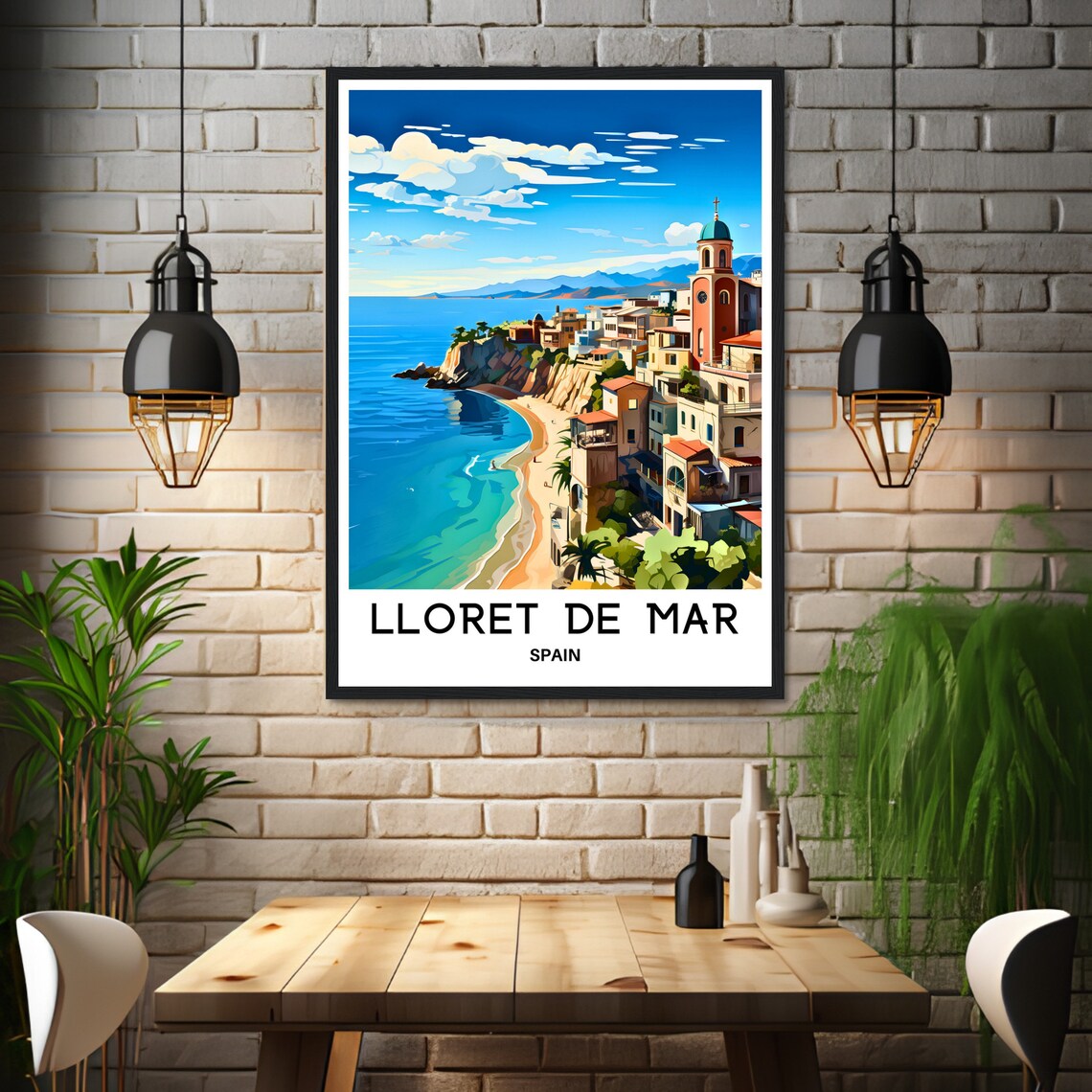 Lloret de Mar Costa Brava Cliffside Church Beach Spain Travel Poster - Image 3