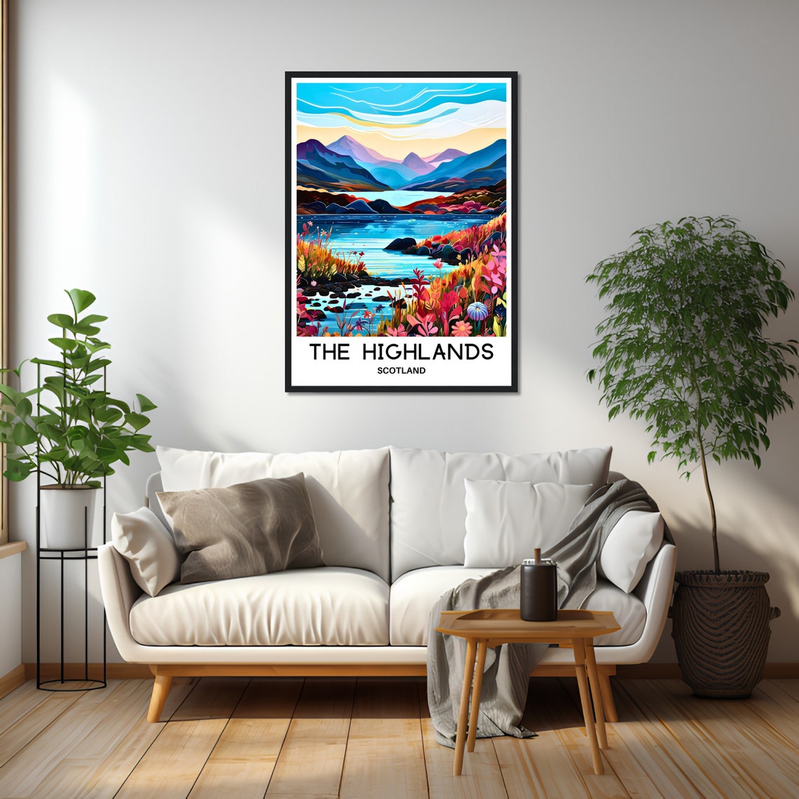 Scottish Highlands Lake Wildflowers Mountain Travel Art Poster - Image 2
