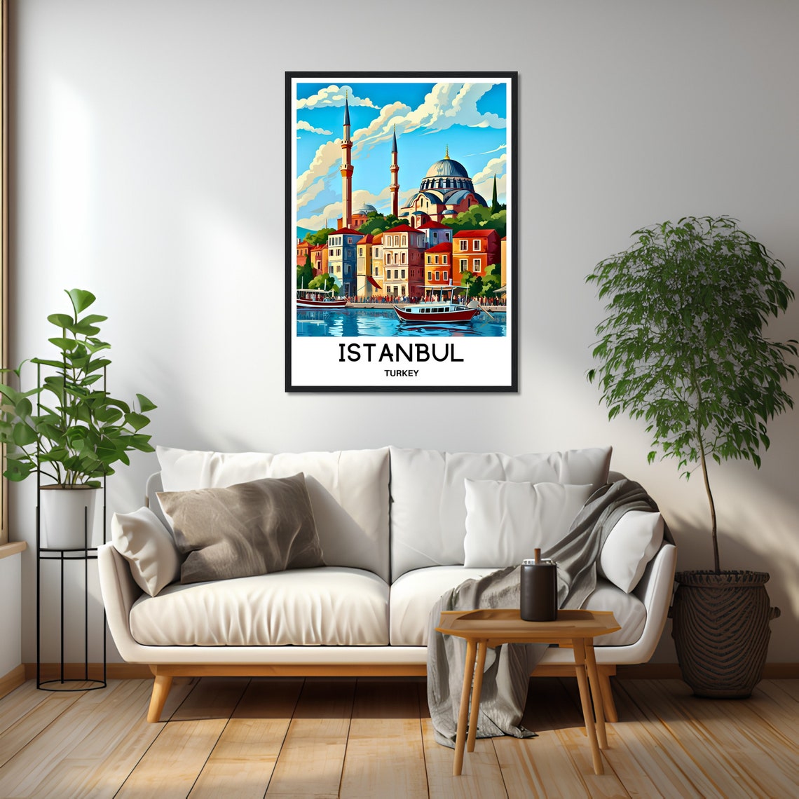 Istanbul Turkey Golden Horn Mosque Waterfront Boats Scene Poster - Image 2