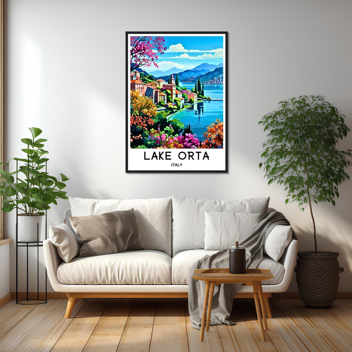 Lake Orta Village Nestled Among Colorful Trees in Italy Poster - Image 2