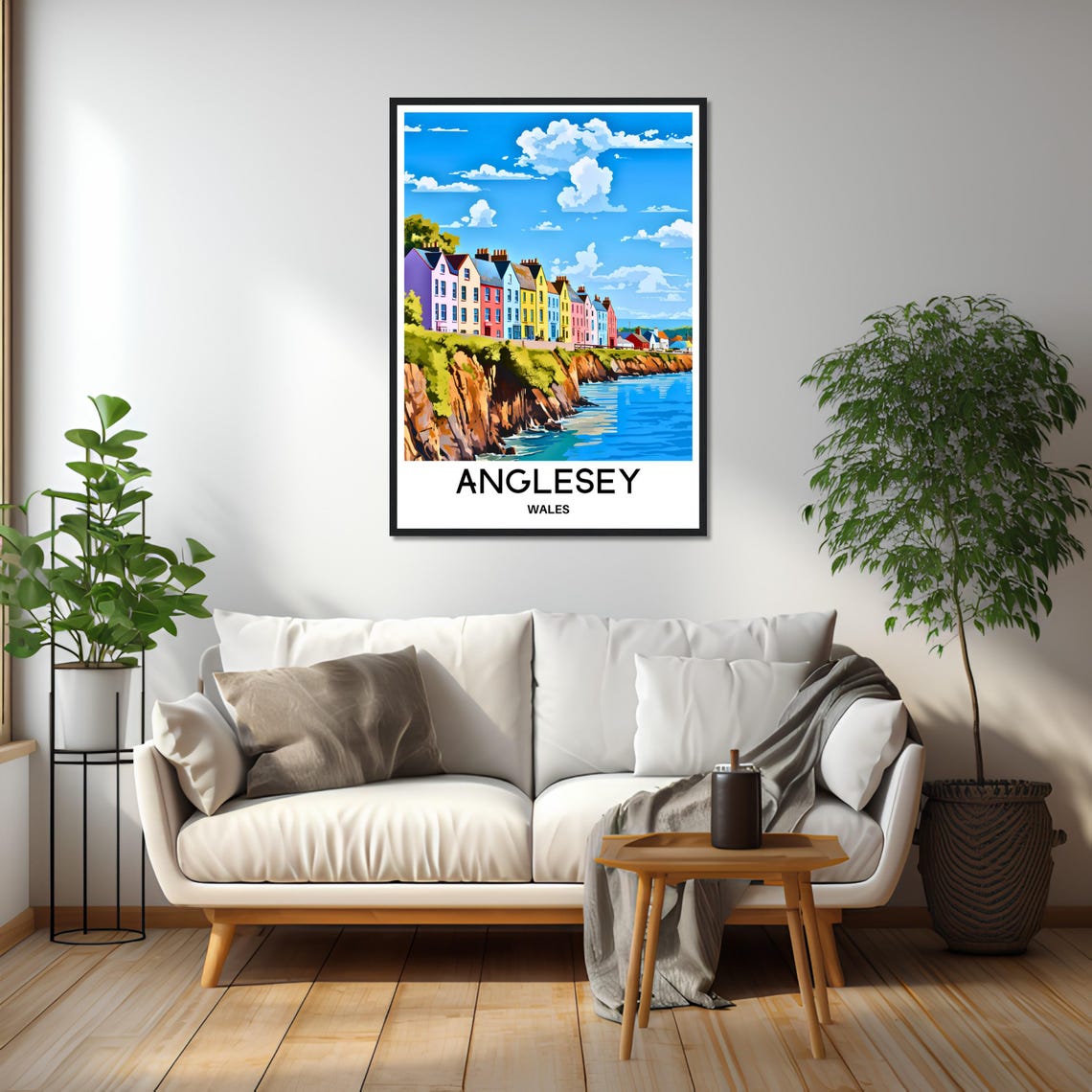 Anglesey Wales Colorful Cliffside Houses Above Blue Sea Poster - Image 2
