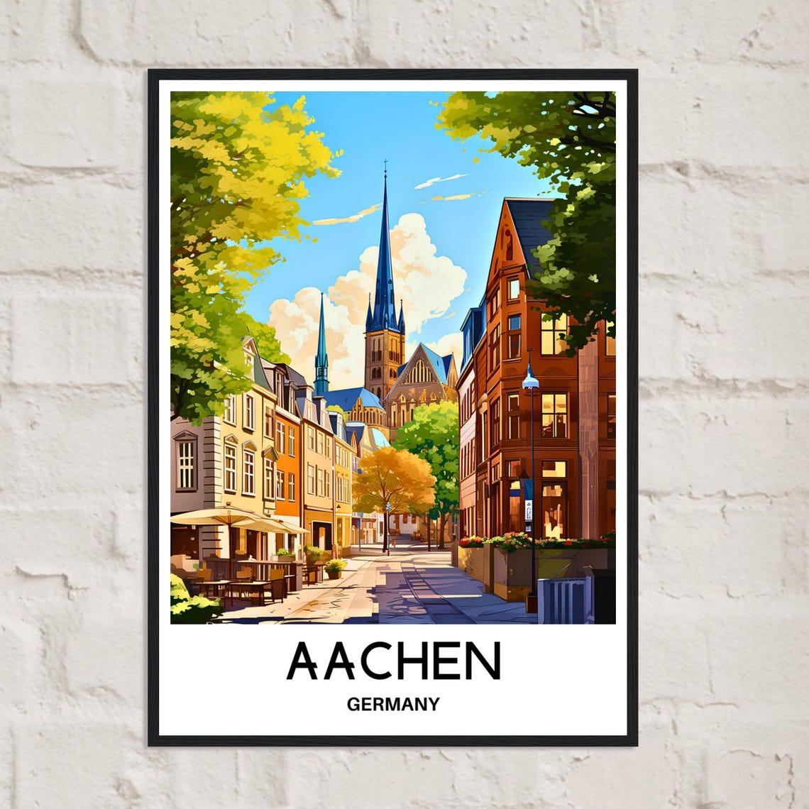 Aachen Germany Historic Cathedral Street Corner Sunlit Travel Poster - Image 2