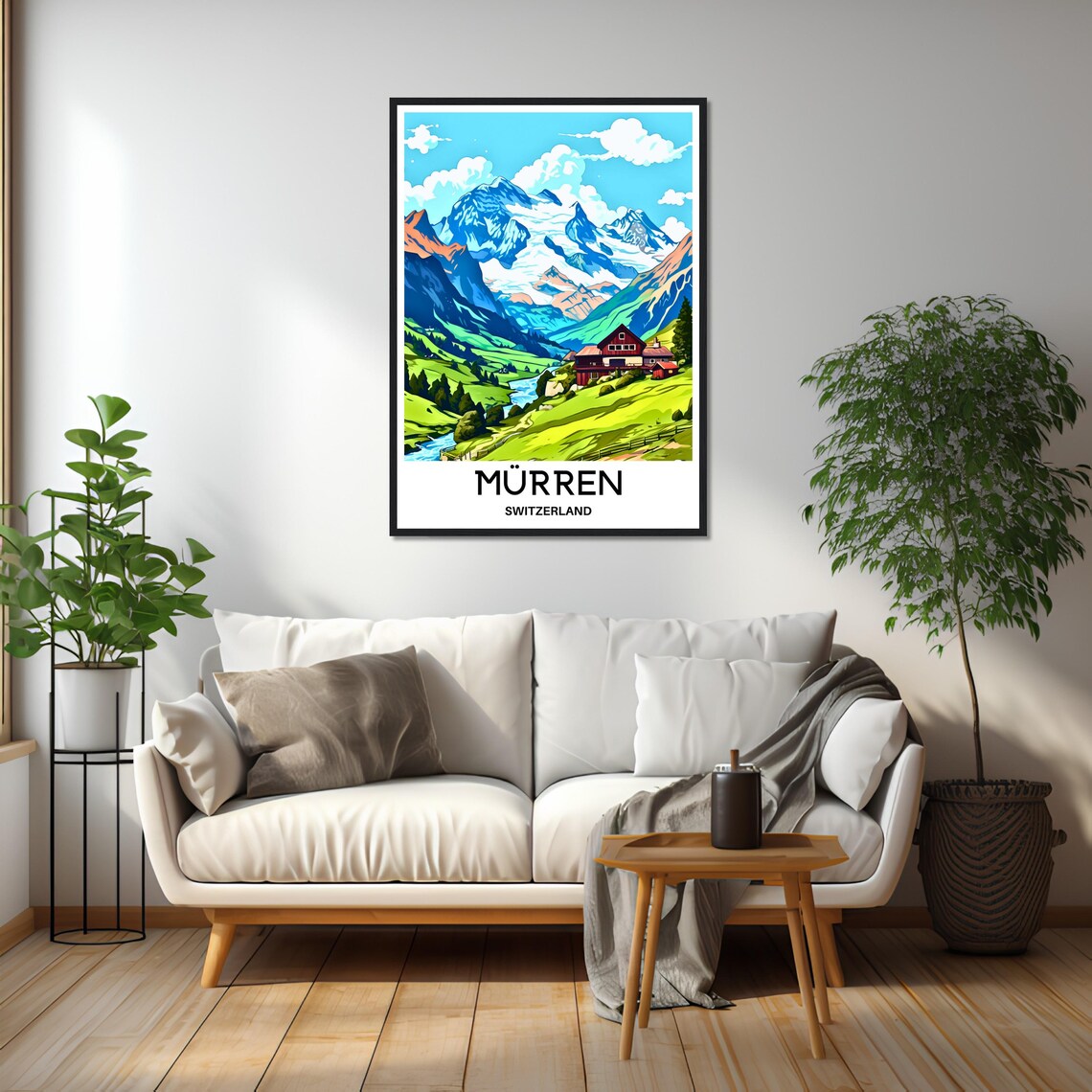 Murren Alpine Wooden Chalets Snowy Peaks Switzerland Alps Poster - Image 2