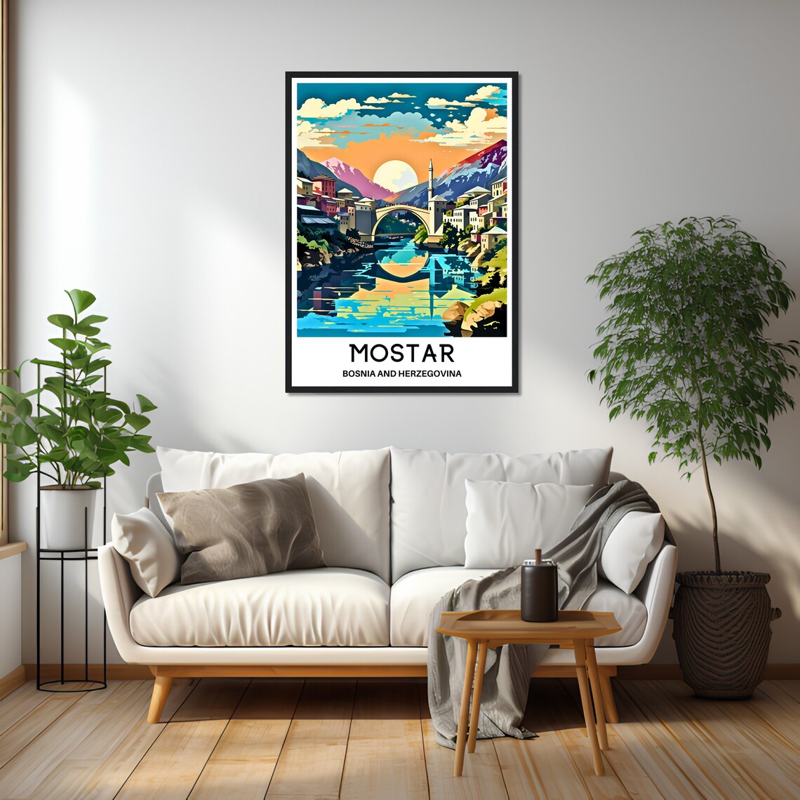 Mostar Bosnia and Herzegovina Stari Most Bridge Sunset Travel Poster - Image 2