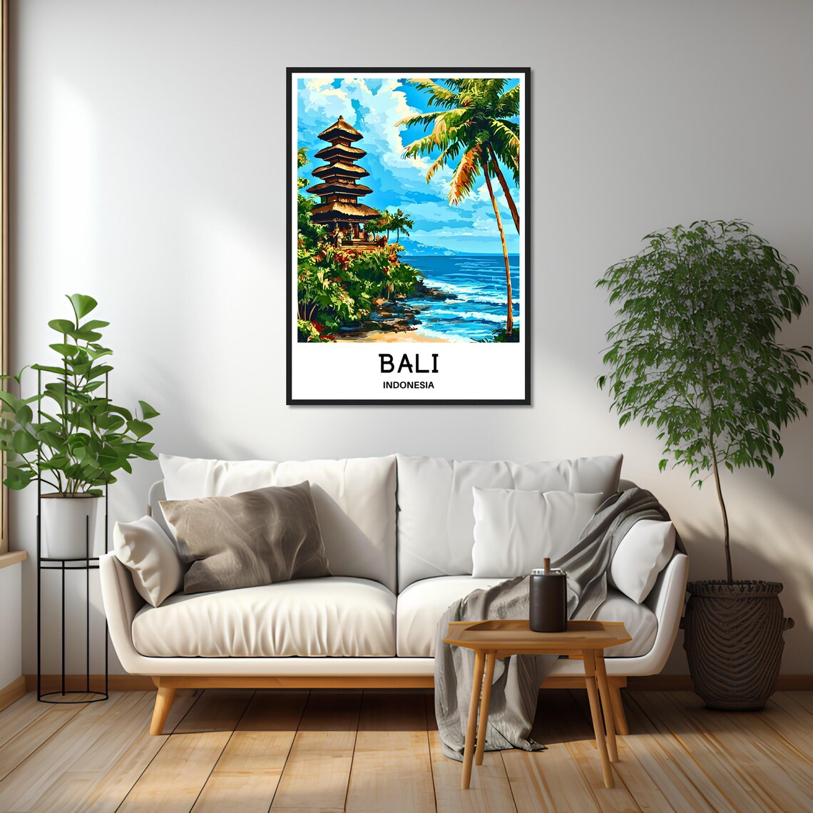 Bali Indonesia Temple Pagoda Palm Trees Ocean Coastline Travel Poster - Image 2
