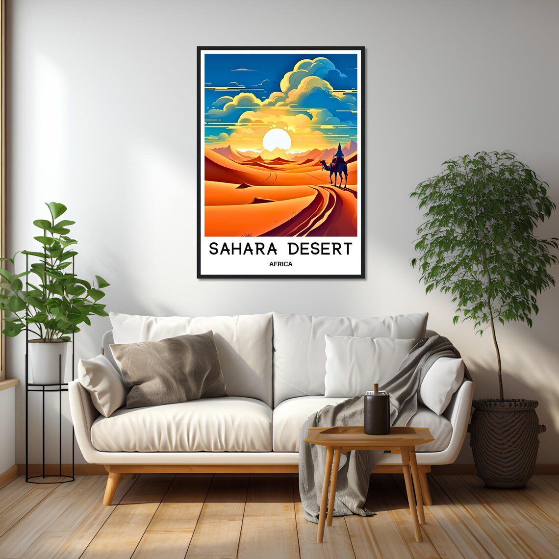 Golden Sahara Desert Africa Camel Rider Sunset Dunes Travel Poster - Image 3