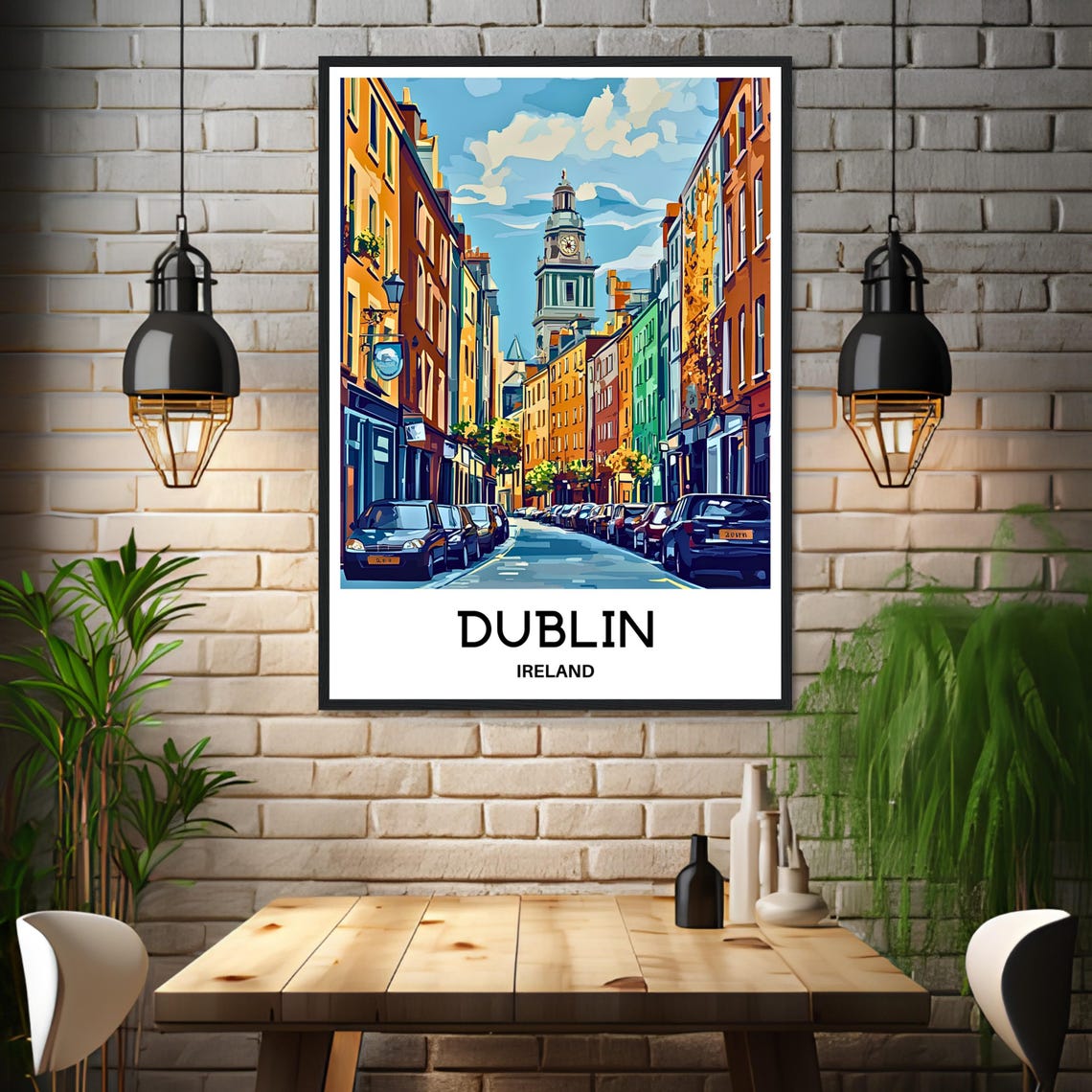 Dublin Ireland Colorful Historic Street Travel Illustration Poster - Image 3