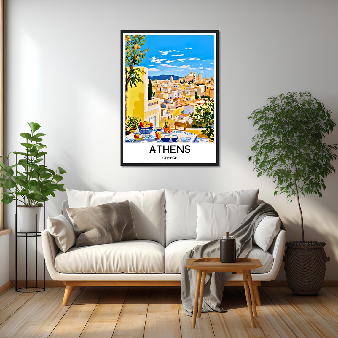 Athens Greece Travel Poster Sunny Terrace Over White City Hills - Image 2