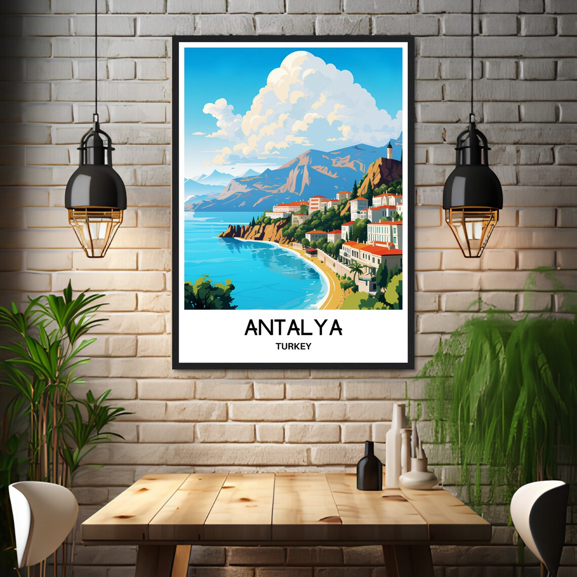 Antalya Turkey Coastal Cliffs and Beach Resort Travel Poster - Image 3