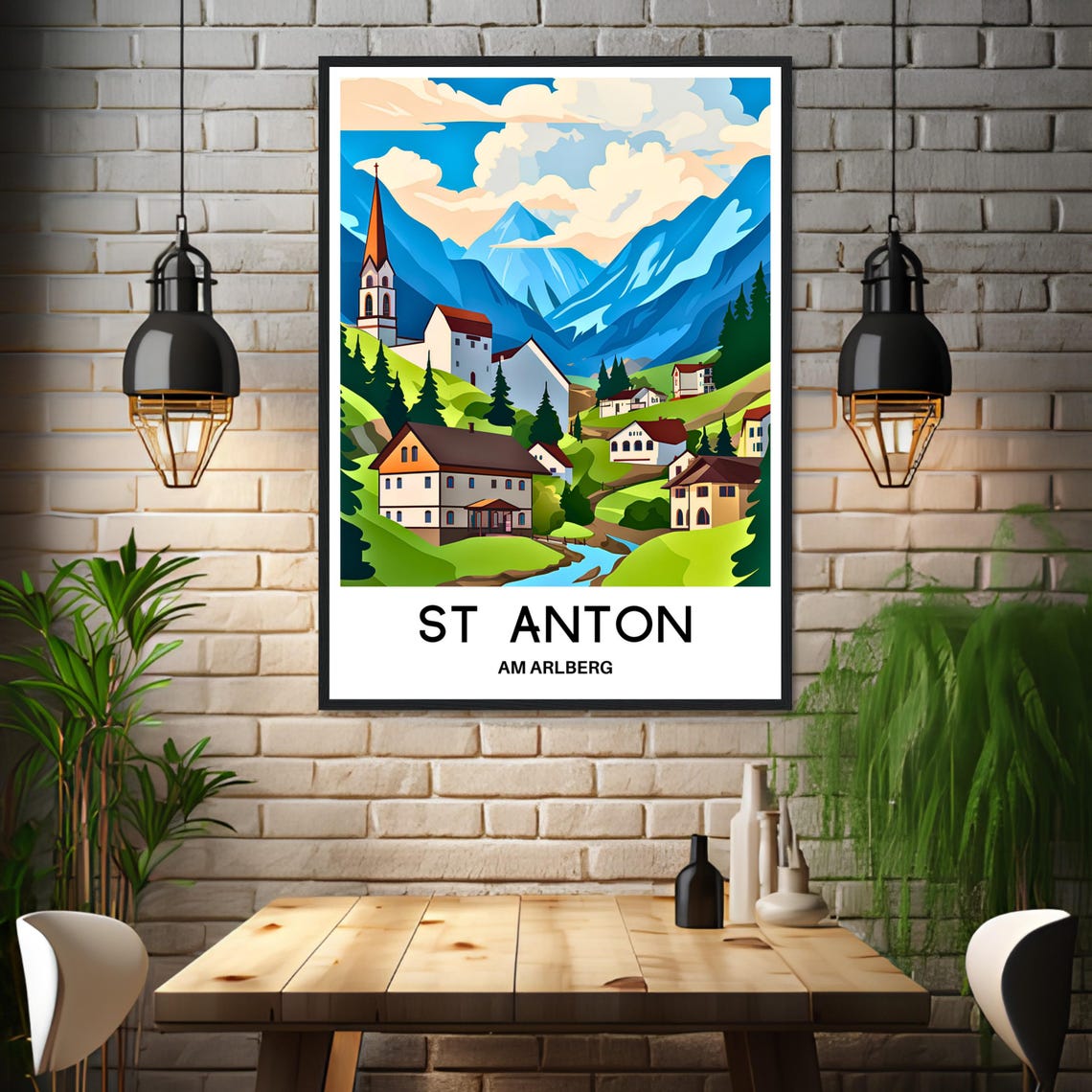 St Anton am Arlberg Austria Alpine Village Ski Travel Poster - Image 3