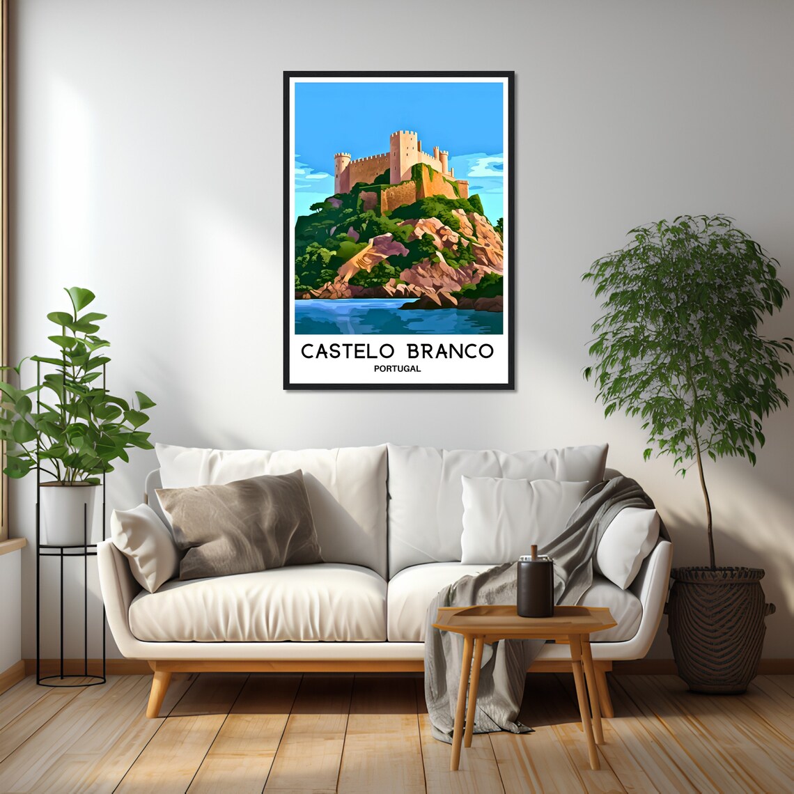 Castelo Branco Portugal Hilltop Castle by the Sea Travel Poster - Image 2