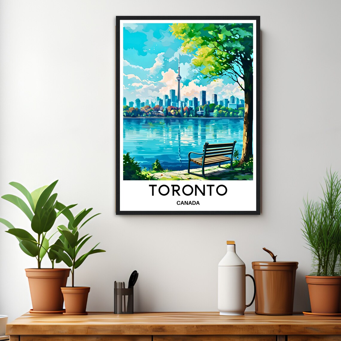 Toronto Canada CN Tower Lakefront Park Bench View Travel Poster - Image 3