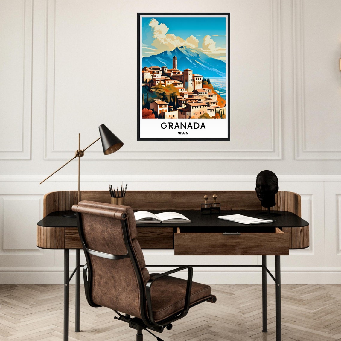 Granada Spain Hilltop Old Town Snowy Mountains View Travel Poster - Image 2