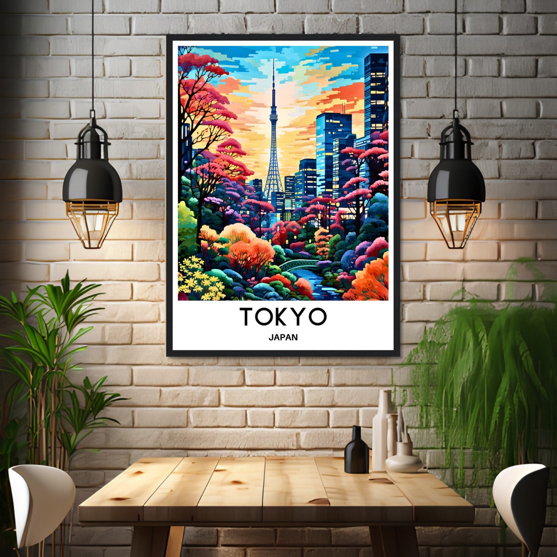 Tokyo Tower Sunset Pink Garden Trees Riverside Japan Travel Poster - Image 3