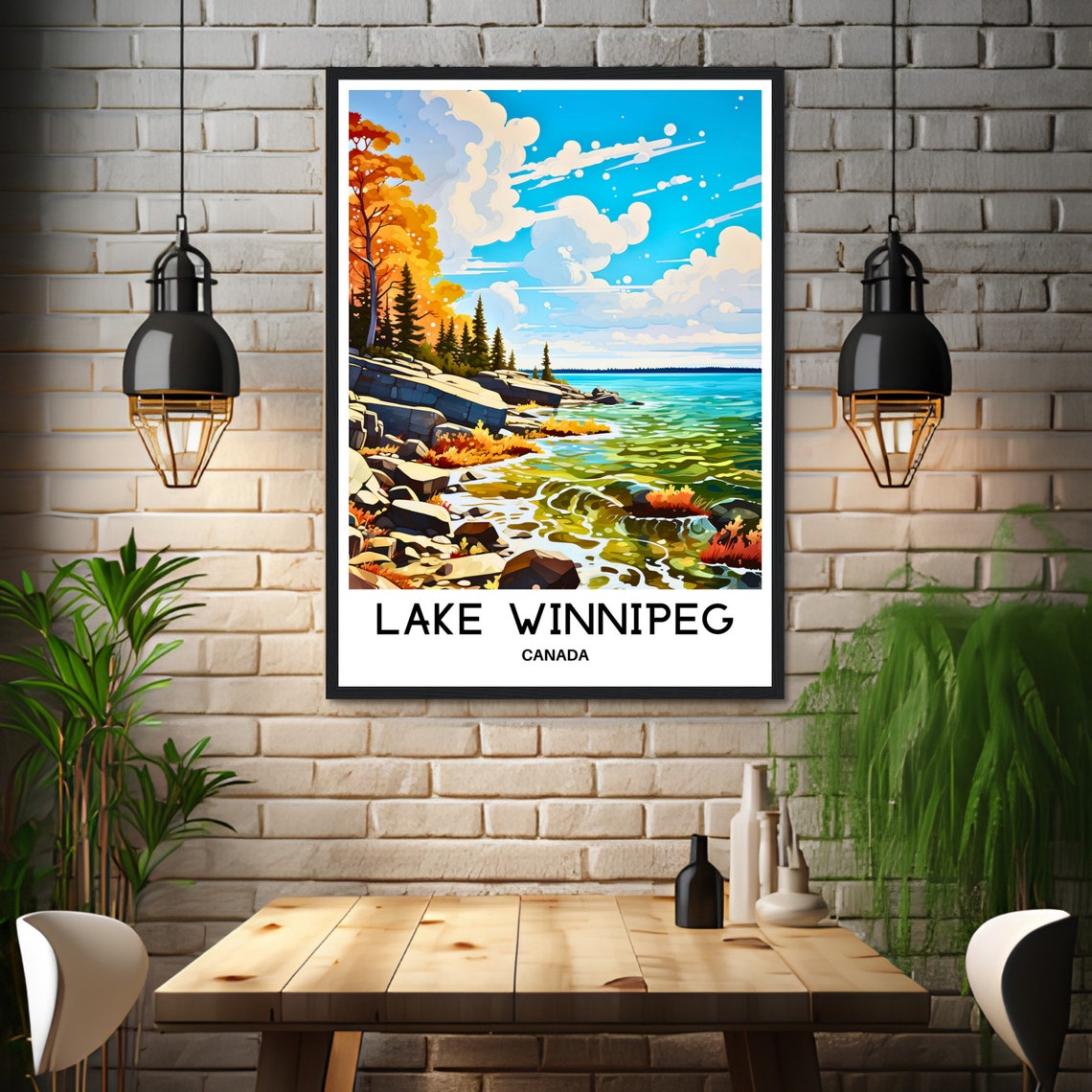 Lake Winnipeg Canada Autumn Shoreline Pines and Rocks Poster - Image 3