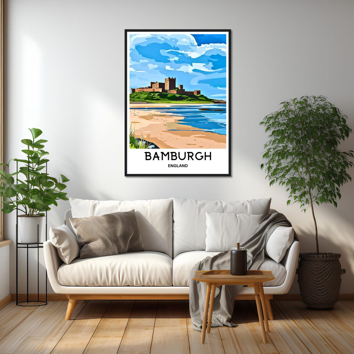 Bamburgh England Castle On The Beach Retro Coastline Travel Poster - Image 2