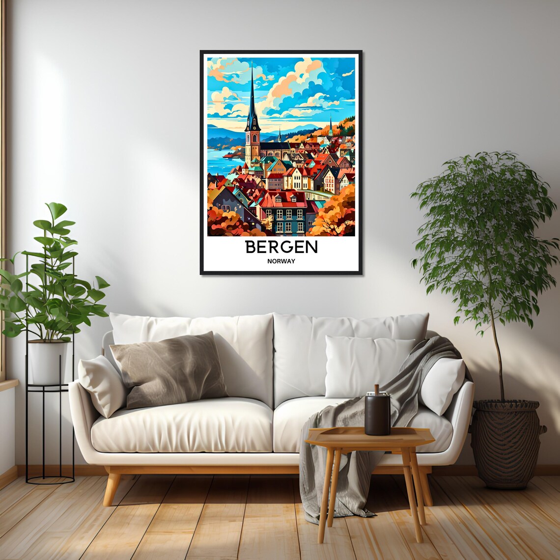 Bergen Norway Old Town Church Spire Autumn Colors Travel Poster - Image 2