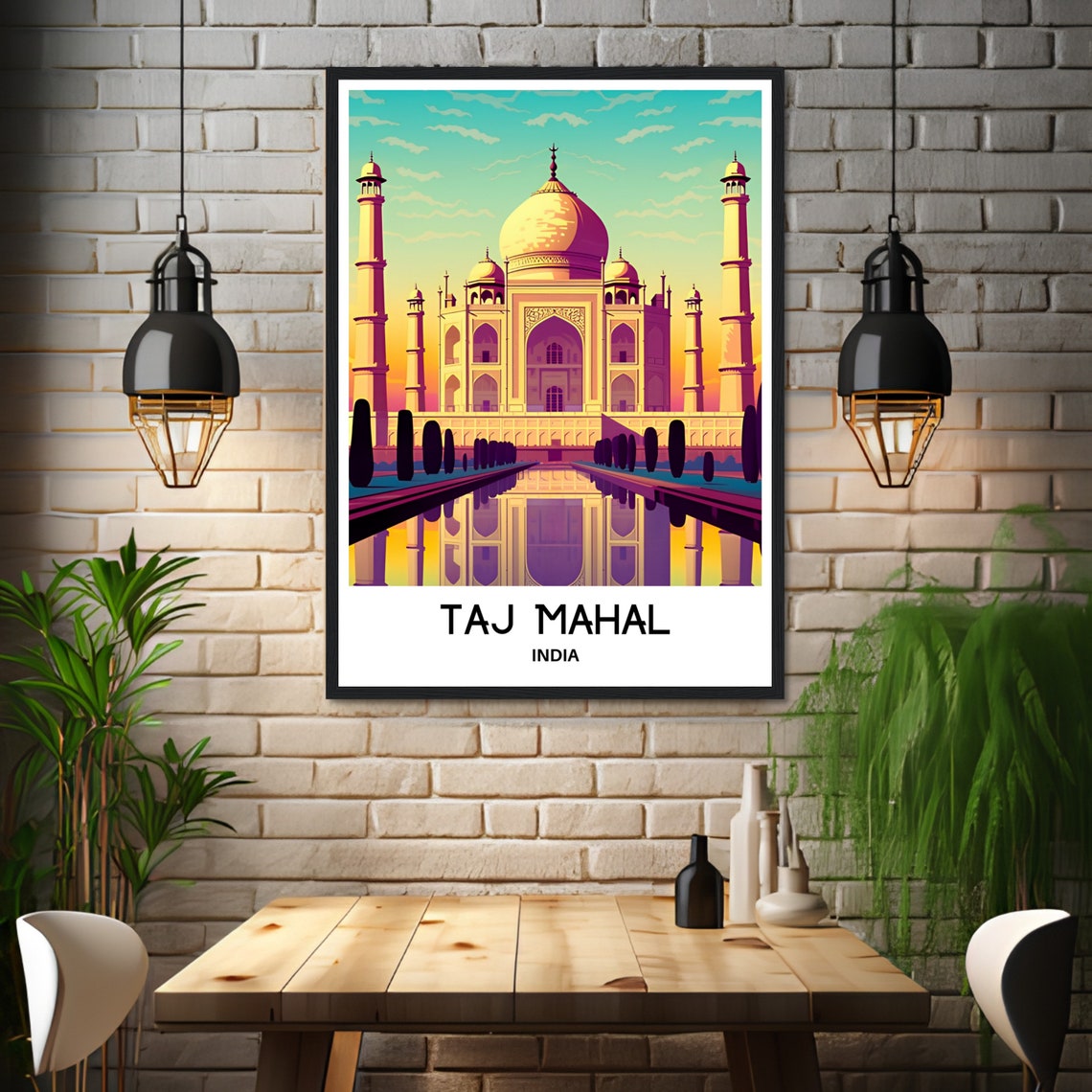 Taj Mahal India Sunset Reflection Marble Mausoleum Travel Poster - Image 3