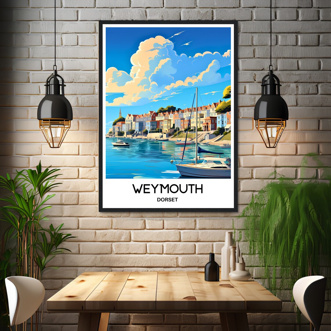 Weymouth Dorset Picturesque Harbour Boats Retro Travel Poster - Image 3