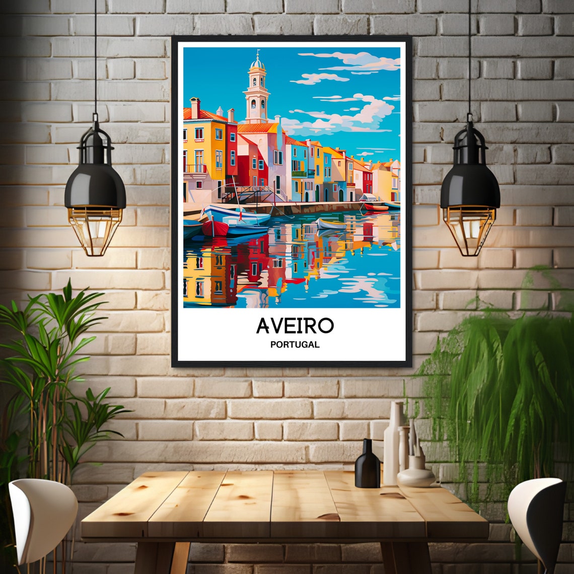 Aveiro Portugal Colorful Canal Houses and Boats Reflection Poster - Image 3