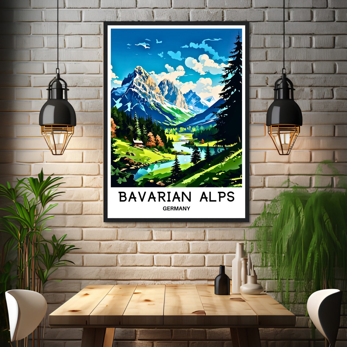 Bavarian Alps Germany Mirror Mountain Lake Peaks Travel Poster - Image 3