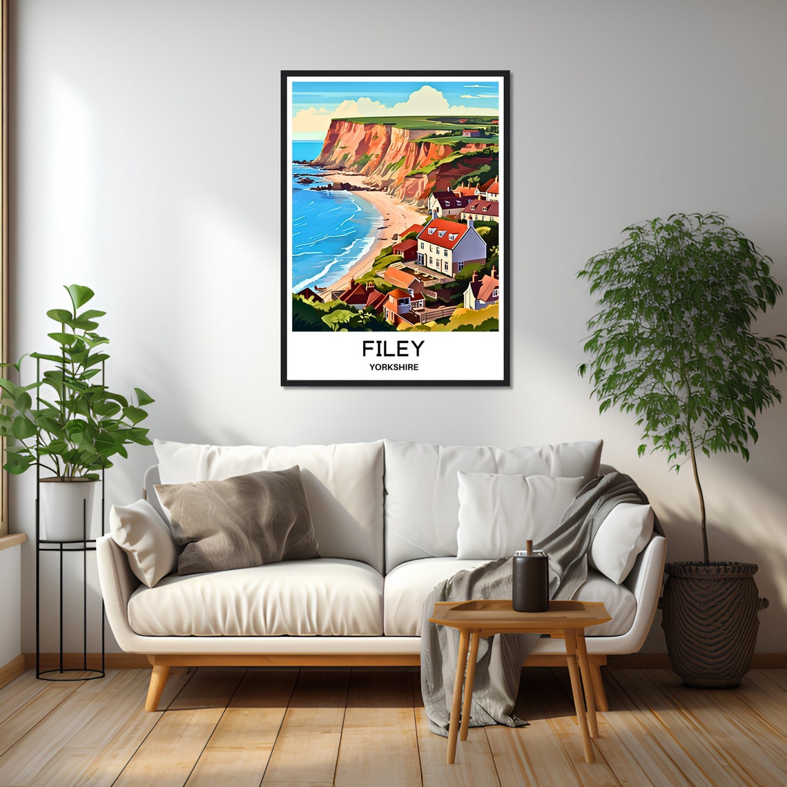 Filey Yorkshire Red Cliffs Seaside Coastal Town Travel Poster - Image 2