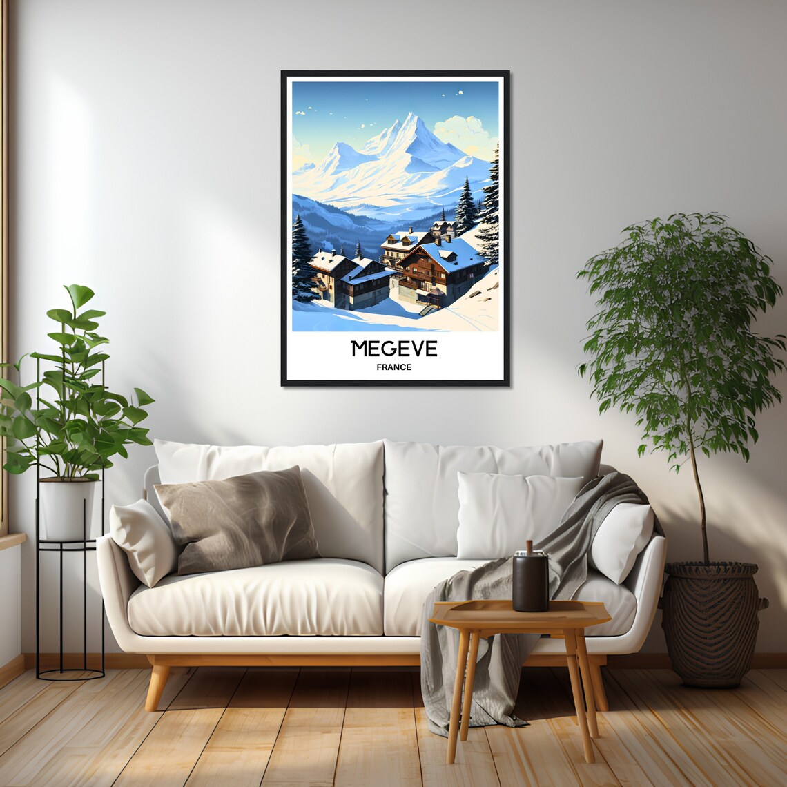 Megeve France Snowy Alpine Village Chalets Ski Resort Travel Poster - Image 2