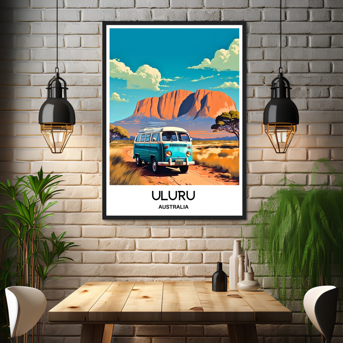 Uluru Australia Outback Campervan Road Trip Illustration Poster - Image 3