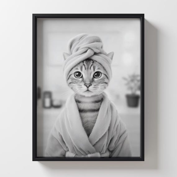 Funny Tabby Cat In Bathrobe Print Bath Room Decorating 5 Sizes Included