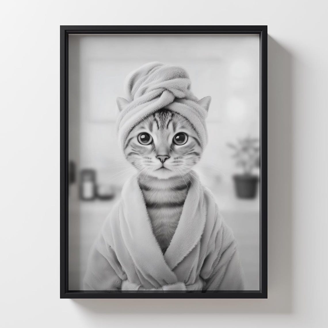 Funny Tabby Cat In Bathrobe Print Bath Room Decorating 5 Sizes Included