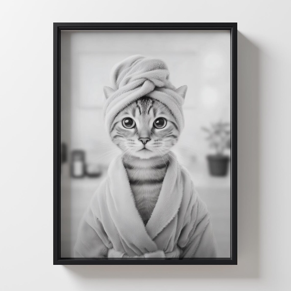 Tabby Cat in Bathrobe and Towel Funny Spa Day Bathroom Print
