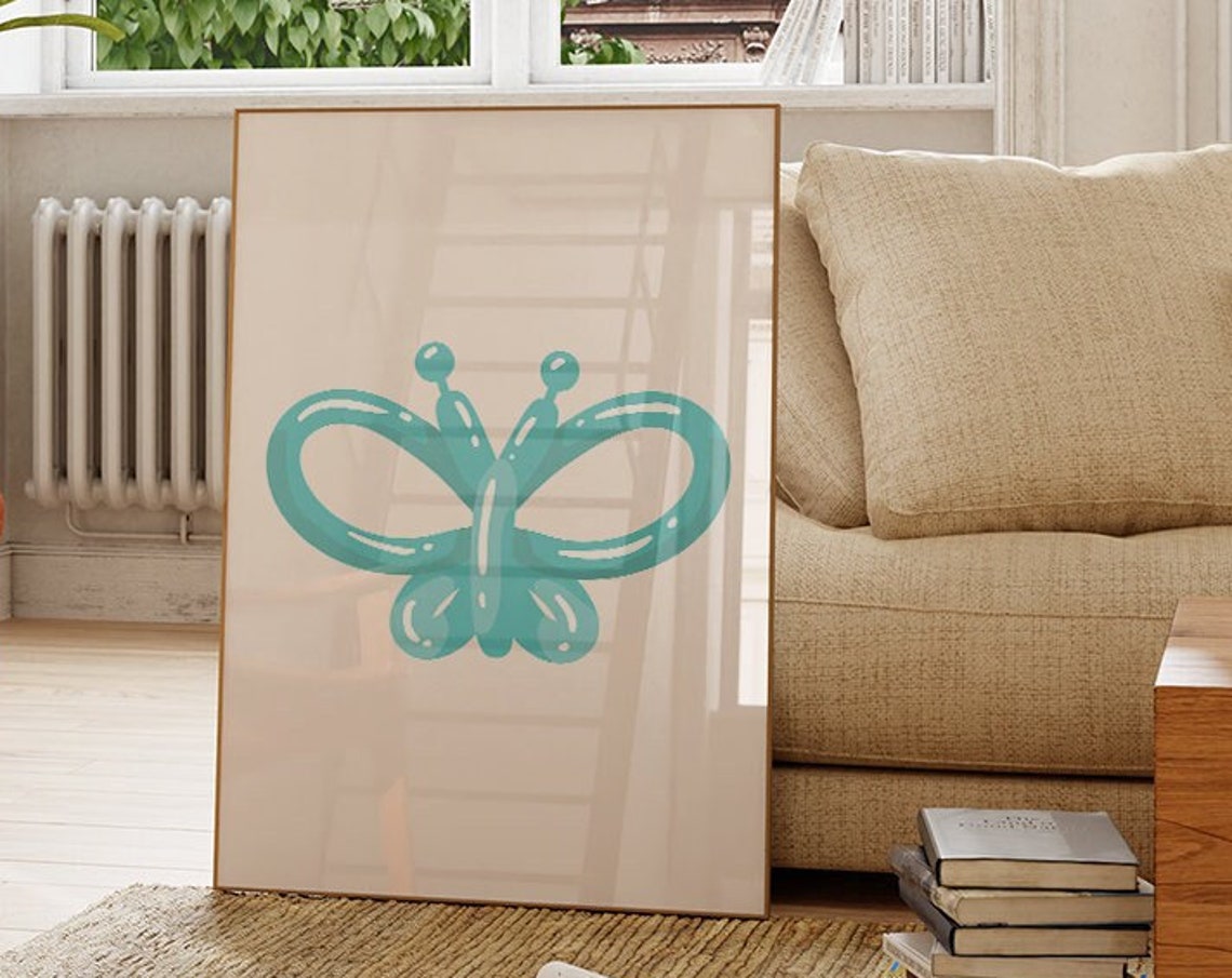 Teal Balloon Animal Butterfly Minimalist Boho Style Modern Wall Art