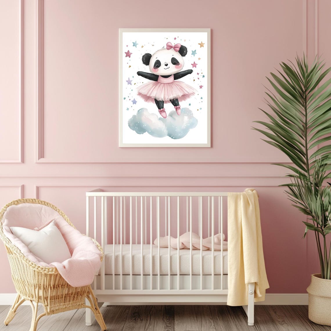 Panda Ballerina in Pink Tutu Dancing on Clouds and Stars Poster - Image 4