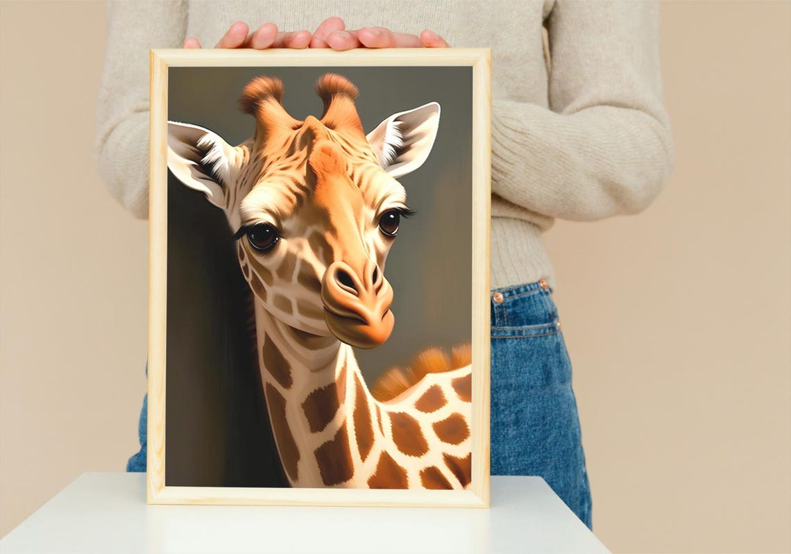 Cute Baby Giraffe Close Portrait Long Lashes Warm Amber Spots Poster - Image 5