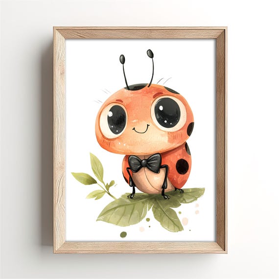 Cute Ladybug Nursery Wall Art Watercolor Ladybug Baby Gift Pastel Kids Room Decor Garden Theme Nursery Print