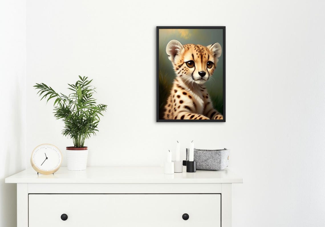 Cute Baby Cheetah Cub Big Amber Eyes Spotted Coat Wildlife Poster - Image 4