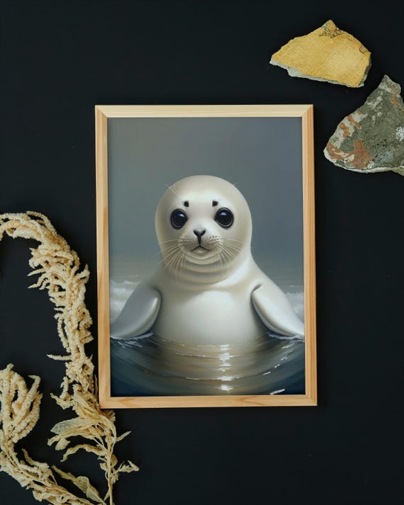 Baby Seal Wall Art Home Decor Cute Animal Painting Living Room Art