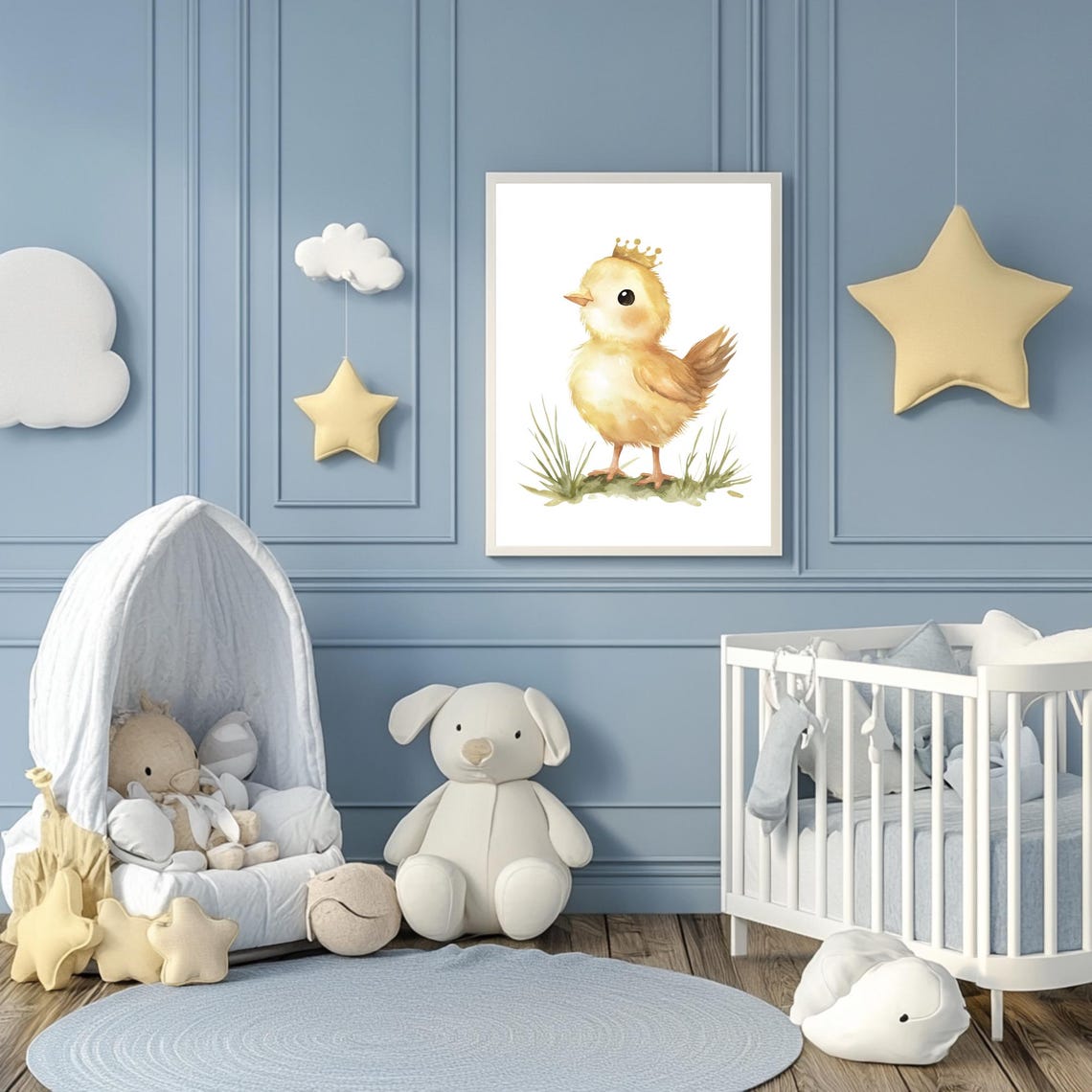Baby Chick Wearing a Tiny Golden Crown Watercolor Nursery Poster - Image 3