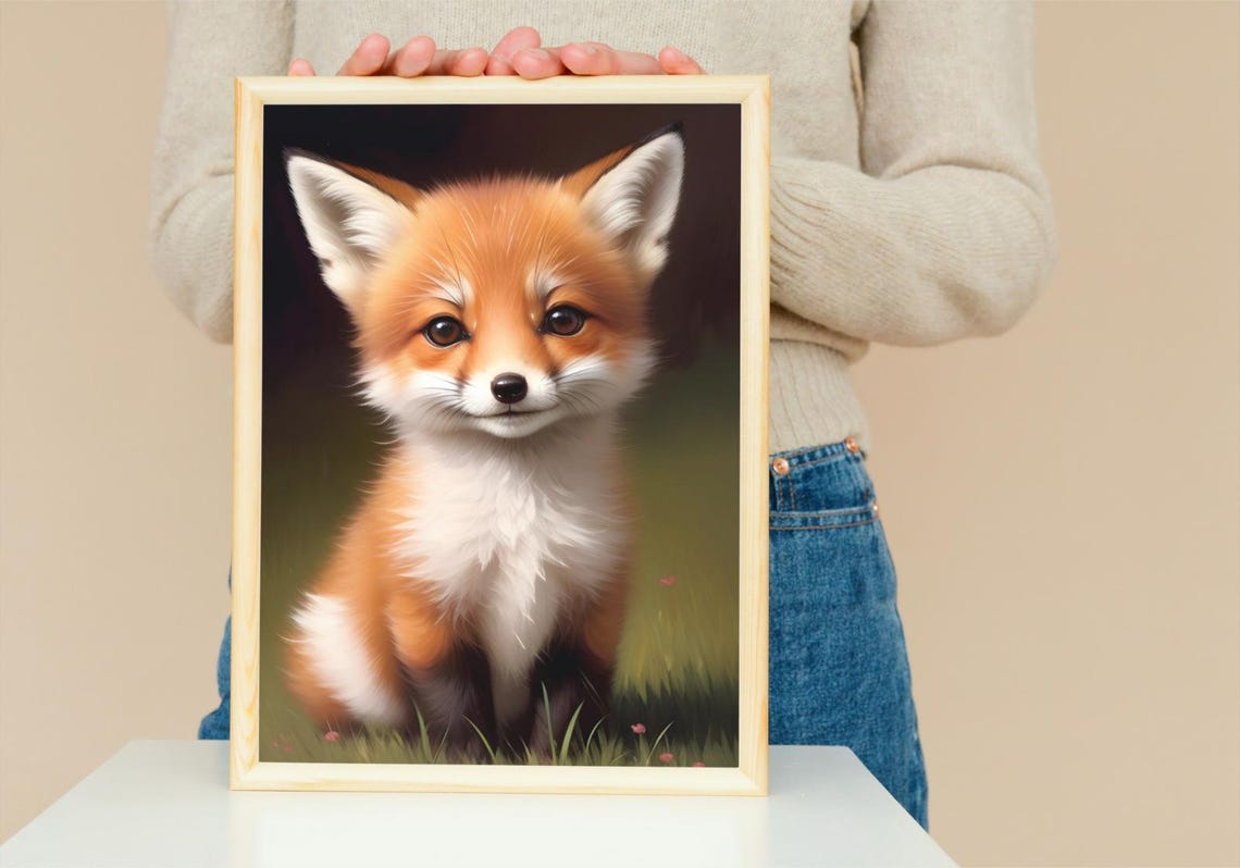 Baby Fox Wall Art Home Decor Cute Animal Painting Living Room Art - Image 5