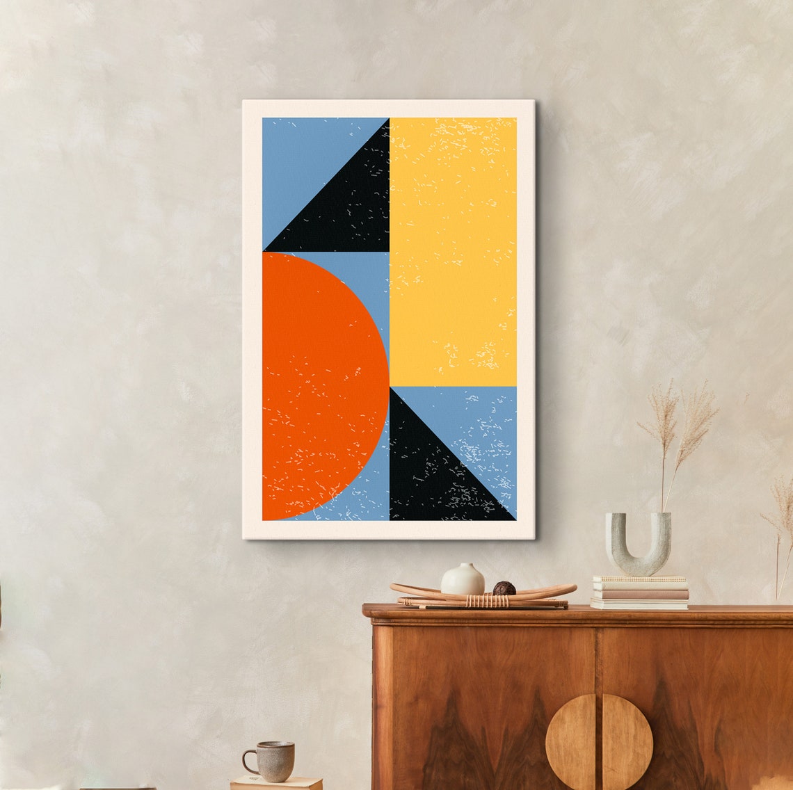 Retro Geometric Shapes Orange Sun Blue Black Abstract Poster - Image 6