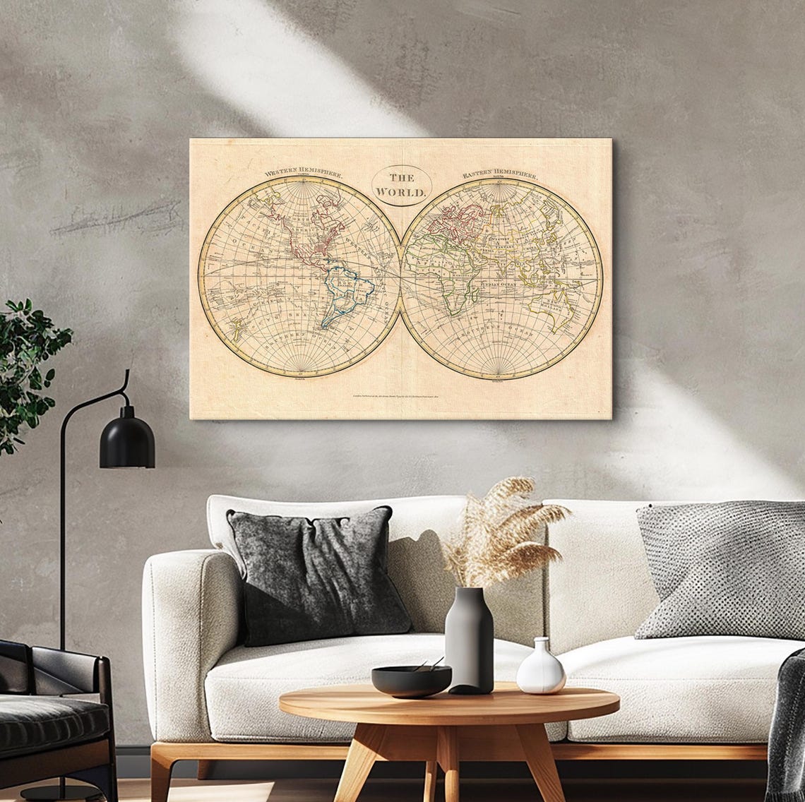 Antique Double Hemisphere World Map Western Eastern Vintage Poster - Image 5